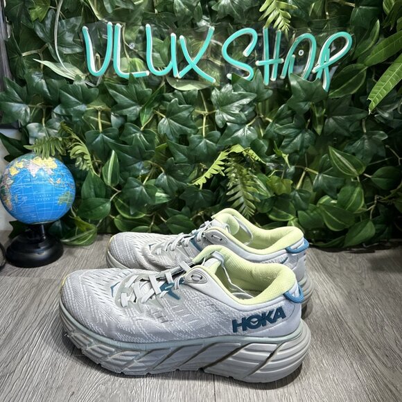 Hoka One One Gaviota 4 Shoes Men 7 / Women 8.5 2E Wide Gray Yellow Running Shoes main image 5